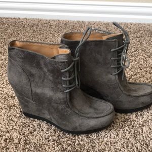 Nine West Grey Suede Wedge Boots